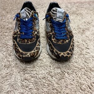Golden goose Leopard Print Sneakers with Blue Laces